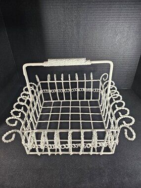 White Twisted Wire Basket With Handle Gathering Basket Cottage Gathering Basket